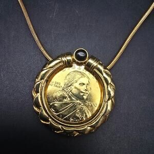 Sacagawea Coin Necklace Gold Tone Choker